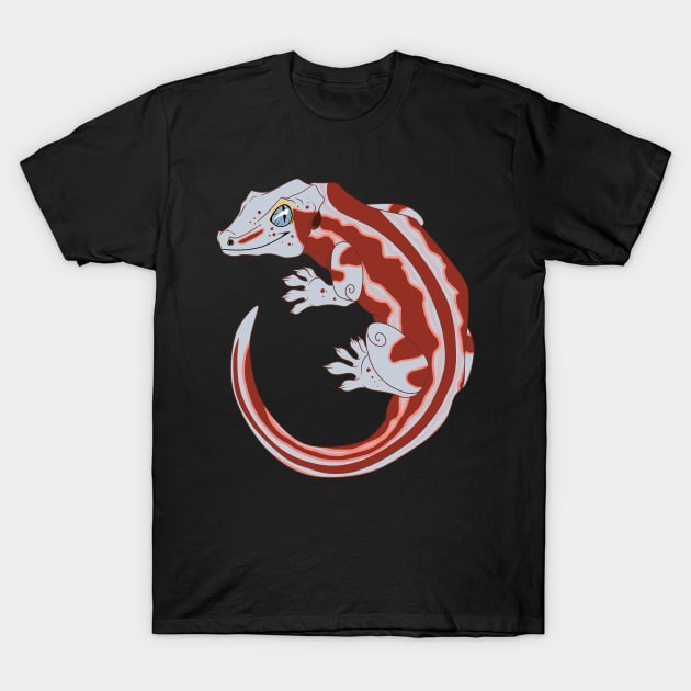 Red and White Stripe Gargoyle Gecko T-Shirt by TwilightSaint